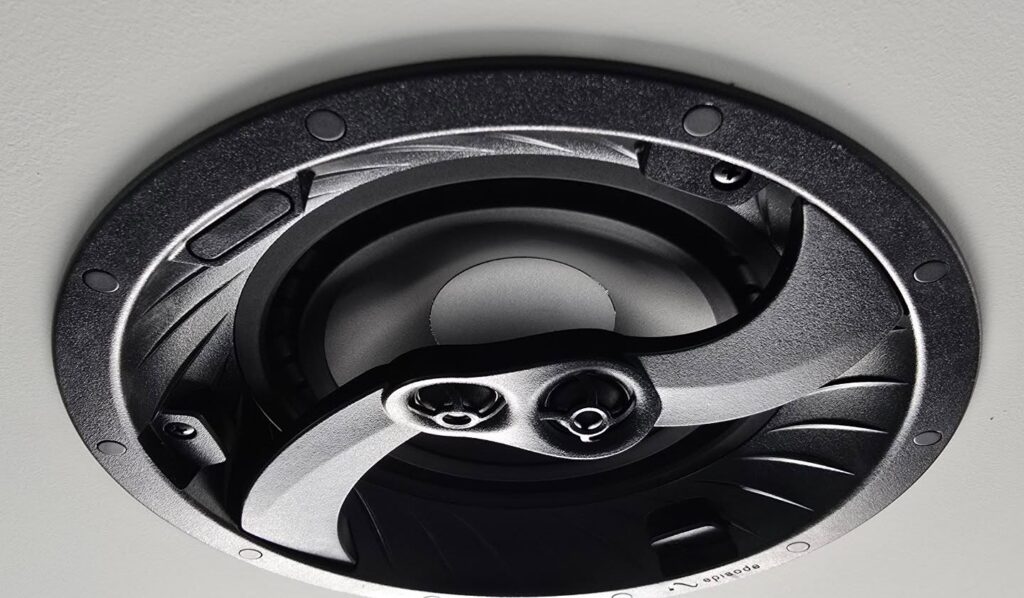Stereo from single speaker for bathroom.